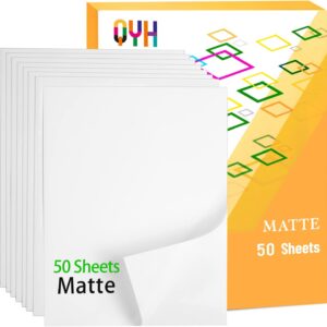 Waterproof Printable Vinyl Sticker Paper - 50 Matte White Waterproof Decal Paper Sheets for Inkjet Printer Standard Letter Size 8.5"x11"