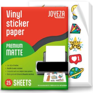 Printable Vinyl Sticker Paper for Inkjet Printer - Matte White Waterproof, Dries Quickly Vivid Colors, Holds Ink well - Tear Resistant - Inkjet & Laser Printer